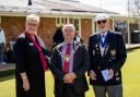 From left: Dominique Schafer, Blandford Mayor Cllr Hugo Mielville and bowls club president John Buckland