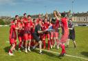 Sturminster Newton celebrate winning the DPL Cup with a 2-1 victory over Wimborne Town Reserves