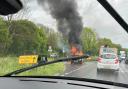 Dramatic picture shows car fire on main Dorset route