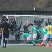 Hendon score the first of their two goals against Weymouth