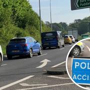There are delays to traffic along the A35 due to a crash