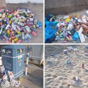 Litter on Weymouth Beach from Saturday