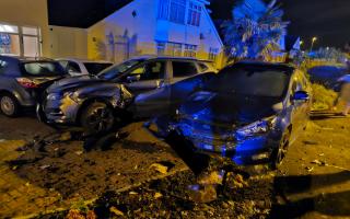 One of the cars damaged in the late night smash