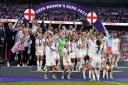 England players celebrate with the trophy following victory over Germany in the UEFA Women's Euro 2022 final at Wembley Stadium, London. Picture date: Sunday July 31, 2022. Picture: DANNY LAWSON/PA WIRE
