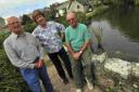 END OF AN ERA: Dave Caddy, right, with John Allen and Maureen Morris by the duckless pond at Sutton Poyntz