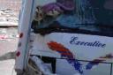The smashed front of the coach