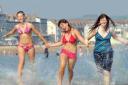 Fun in the sun on Weymouth beach for Lioba, Maria and Isabell