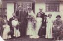 FAMILY GATHERING: Graham Roper can be seen second from right with the drum and his sister June Townsend (nee Roper) is in the centre of the picture with the fluffy white pill-box hat on. This picture was taken around 1945