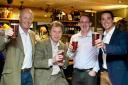 TOAST: Oliver Letwin,  seated, enjoys a pint of Copper Ale at the George Hotel in Bridport with Cleeves Palmer, left, head brewer Darren Batten, and Jayson Perfect