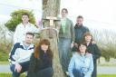 TREE OF TRAGEDY: The Breakwell family and friends by the tree, from left, Matthew,13, Luke, 23, and mum Karen, cousin Kate and aunt Sue Gonold with friends David and Janet Butler