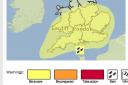 Weather warning for heavy rain in Dorset- pictures from met office website