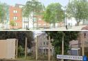 Top: CGIs of the Holly Court development. Bottom: Holly Court now