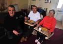 GOOD CHAP: John Pearce donates lunch to Peter Dennis and Sandy Upwood