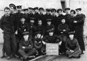 Survivors’ defiant message: ‘HMS Formidable. Are we downhearted?’ from New Year’s Day, 1915, photographed at Portland