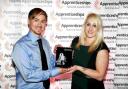 Lukas Renee-Cemmick receives his award from Lydia Wager, the South West and National Intermediate Apprentice Winner 2013