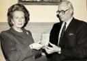JG8560.  08.04.2013.   Former West Dorset MP Sir James Spicer with the then prime minister Margaret Thatcher.      Picture: John Gurd   JG8560