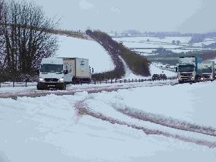 Picture by Alan Matthews of vehicles struggling on the A35 Puddletown bypass