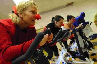 Staff from Dorset County Council taking part in a two-hour sponsored spin.