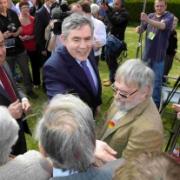 MP Jim Knight and Prime Minister Gordon Brown meet Labour supporters at a tea party in Old Castle Road