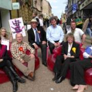 Election candidates on the Power2010 blow-up sofas in South Street