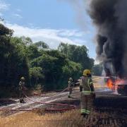 Vehicle fire and field fire near Charlton Down. Picture: Dorchester Fire Station