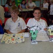 Tom and Nathan during the games afternoon with theire home-made maths game.