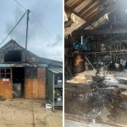 Fire damage cuased to a barn used as a milking shed at Craigs Farm Dairy in Osmington, Weymouth. Picture: Weymouth Fire Station