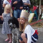 Natalie, Minstrel and Charlotte Kitching in Royal festive mood at the Roman Road Royal Wedding Street party.