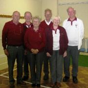 The winning Southill Mariners Bowls team members pictured left to right: Peter Chinnick, Reg Whitear, Margaret Chinnick, Ray Hunter, Sandy Whitear and Herby Crabbe.