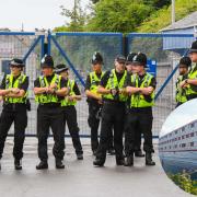 Police at the gates to Portland Port at a previous protest