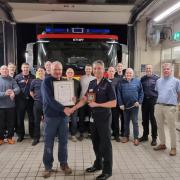 Blandford firefighters past and present gathered to say goodbye to Phil Thomas after 42 years of service