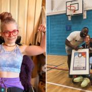 Dorchester teenager Dolly-fæ Boyle with Javino McLean at his record-breaking fitness even