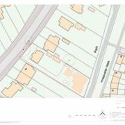 Manor Road site plan - existing house to the left with track to proposed bungalow to the rear