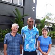 Peter and Margaret Long meet up with Iliesa Delana, Fiji's gold medal winner in the Paralympics