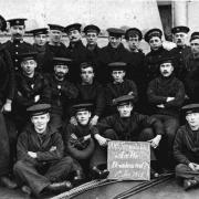 Survivors’ defiant message: ‘HMS Formidable. Are we downhearted?’ from New Year’s Day, 1915, photographed at Portland