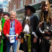 ME HEARTIES: Ray Banham as mayor at the Pirate Festival in April with Mark Vine second from right