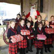 Pupils from Leweston School with their shoeboxes