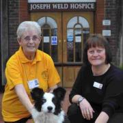 TAKING A LEAD: Pam Elliott with Trixie and Caroline Munslow, volunteer services manager