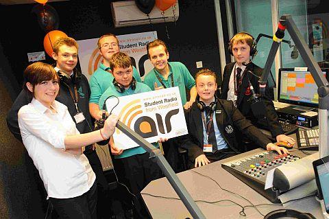 Westfield students with pupils from Wey valley and All Saints in the studio – Lilly McMullan, Elliot Smart, Sam Kelly, Rhys Cummings, Joe Critchel, Scott Williams and Rhys Gunter