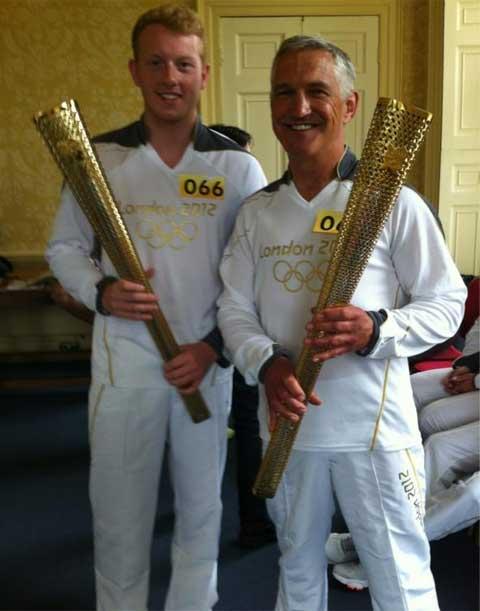 Torchbearers Tim Ellis of Portland and Hamish Wilson from Bournemouth who will carry the flame in Dorchester