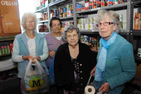CRUCIAL ROLE: The food bank at Weymouth Baptist Church – Pauline Thompson, Doris Flack, Lily Mockett and Anne Craster