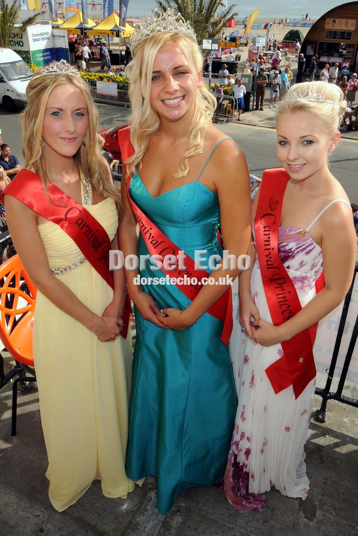Carnival Queen Gina Hartley, centre, with princess attendants Sarah Flann, left, and Victoria Hope, right. 