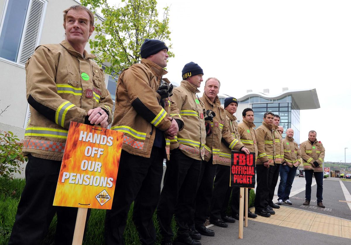 Members of the Fire Brigade Union (FBU) held a picket line protest outside Weymouth fire station during the Earl and Countess of Wessex’s visit. Picture by Finnbarr Webster.

