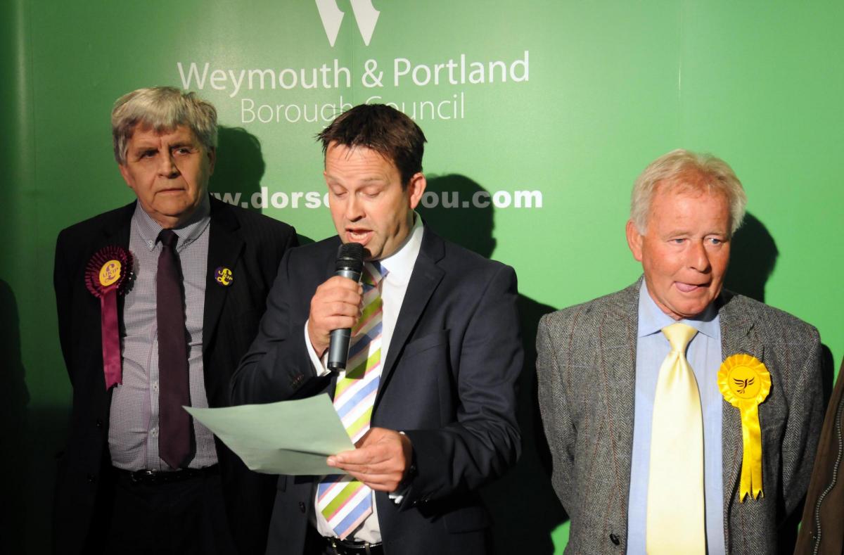 Weymouth and Portland Borough Council election 2014 - Returning Officer Jason Vaughan reads the votes for Melcombe Regis