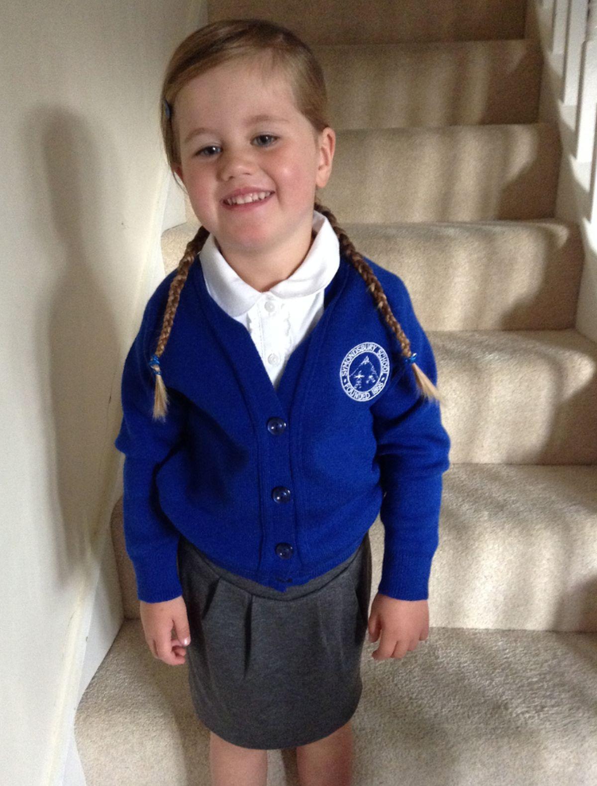 Back to School - Pixie Phillips, started her first day in Reception at Symondsbury School.
Picture by- Martin Phillips

