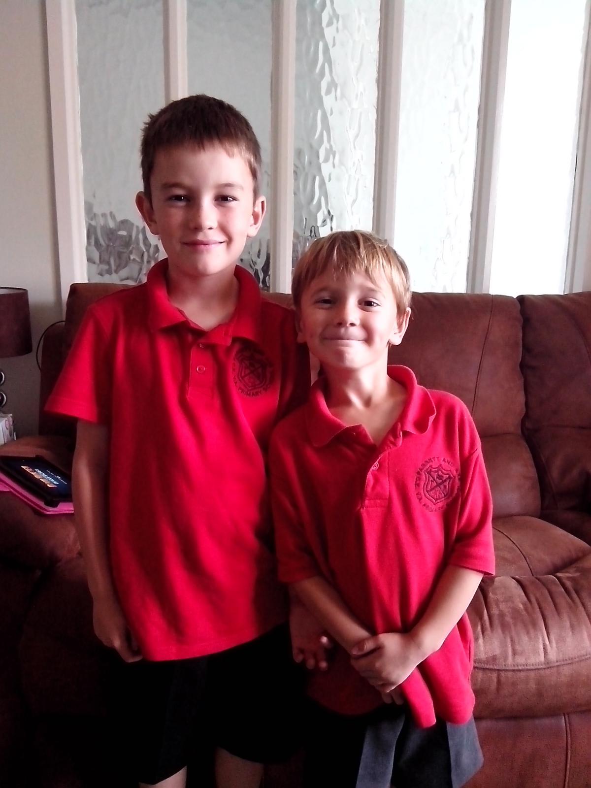 Back to School- Sonny and Beau on their first day back at Parrett and Axe in Mosterton
