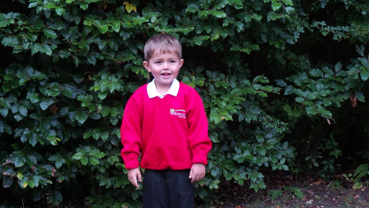 Back to School - Zachary Burbidge on his first day at Stoborough Primary School, Wareham. Picture by Mark Burbidge.
