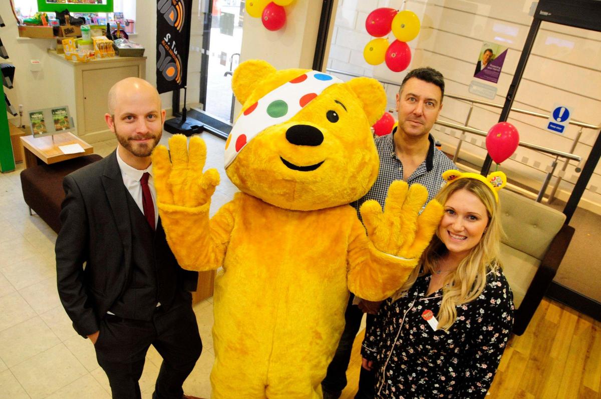Pudsey the Bear visits Lloyds Bank in Weymouth