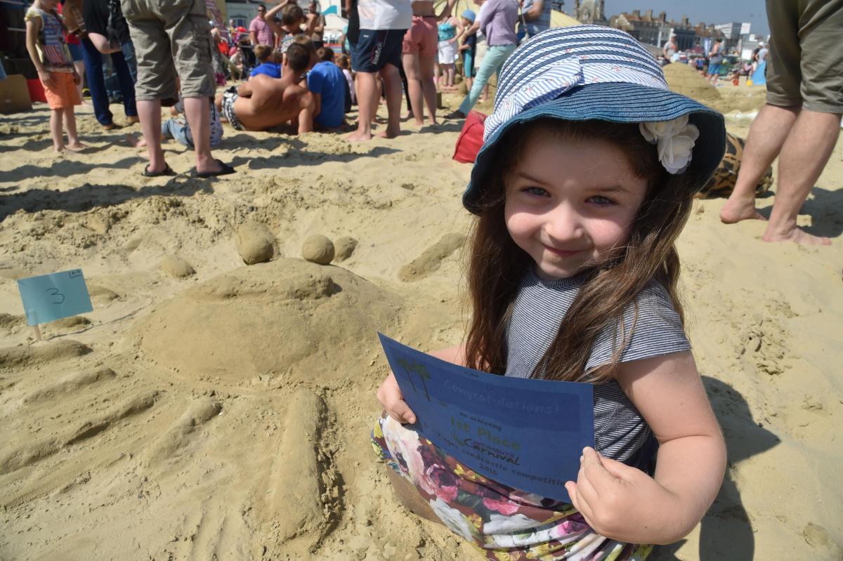 FUN IN THE SUN: Four-year-old Olivia won first prize for her sculpture called Weymouth Sun
