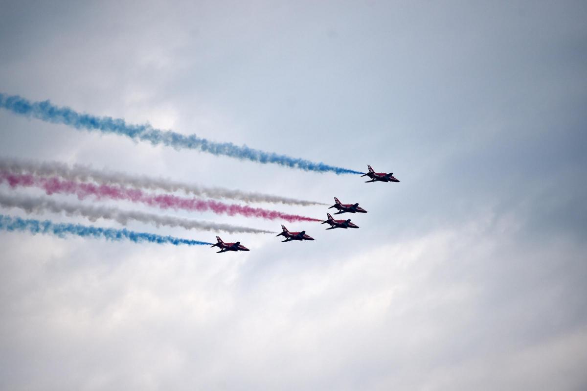 FLY-BY: The Red Arrows paint the sky over Weymouth Bay